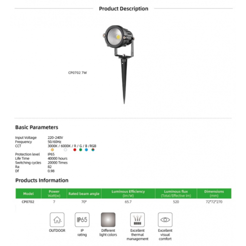 كشاف انارة خارجي غرس 7 وات 3000 كلفن كشاف انارة خارجي غرس 7 وات 3000 كلفن