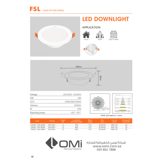 وحدة انارة خلفية بنل 100 ملم 12 وات - FSL وحدة انارة خلفية بنل 100 ملم 12 وات - FSL