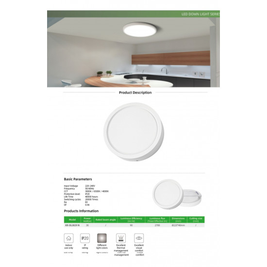 وحدة انارة سطحية بنل دائري 30 وات 28 سم جسم أبيض وحدة انارة سطحية بنل دائري 30 وات 28 سم جسم أبيض