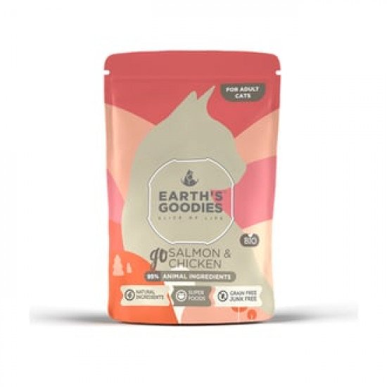 ايرث قوديز طعام رطب للقطط البالغة بنكهة الدجاج والسالمون في المرق 85غ