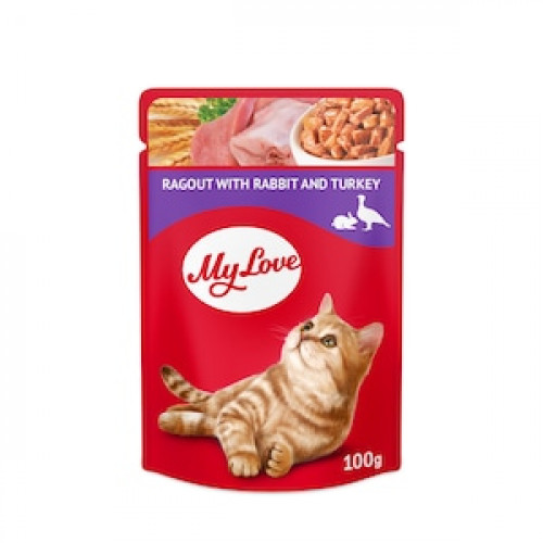 ماي لوف ظرف رطب بالديك الرومي و الارنب للقطط 100 جرام