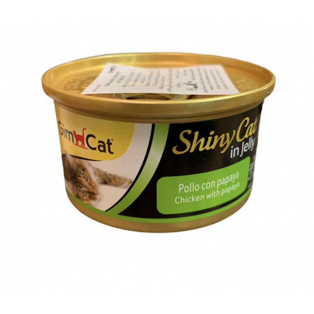 طعام رطب "شايني كات" دجاج مع البابايا بالجلي للقطط من جيم كات 70 جم