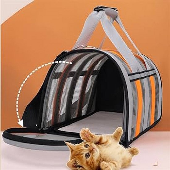 حقيبة للقطط للتنقل كبير برتقالي ورصاصي حقيبة للقطط للتنقل كبير برتقالي ورصاصي