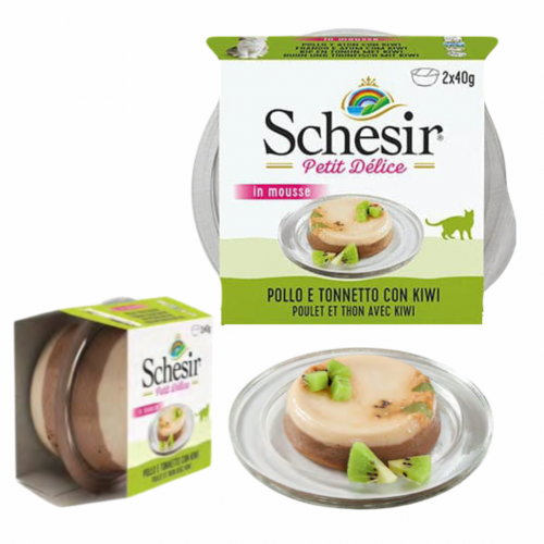 شيزر طعام رطب للقطط البالغة بيتي ديليس موس الدجاج مع التونة و الكيوي 2*40 جرام