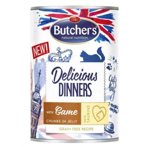 طعام رطب معلبات بوتشرز ديليشوس دينر قطع طوارد في الجيلي 400غ طعام رطب معلبات بوتشرز ديليشوس دينر قطع طوارد في الجيلي 400غ