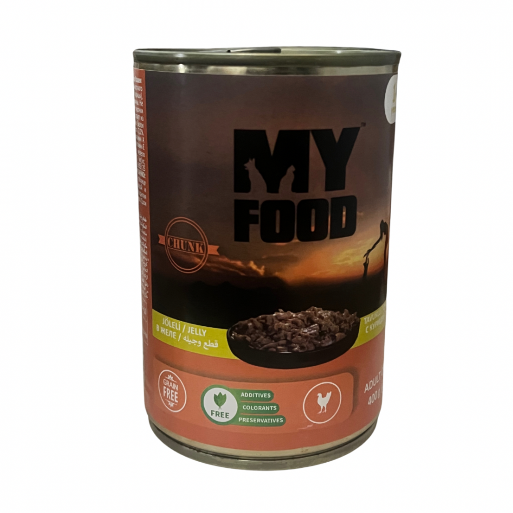 معلبات قطط دجاج قطع مع الجيلي 400 جرام ماي فوود