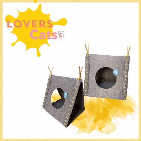 بيت قطط تصميم كوخ مع وسادة بيت قطط تصميم كوخ مع وسادة