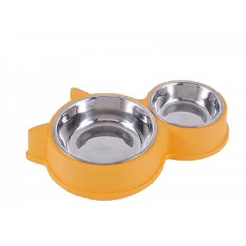 صحن طعام مزدوج ستيل قابل للتركيب مع قاعدة بلاستيك