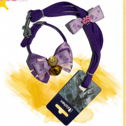 حبل تنزه للكلاب مع طوق بتصميم فيونكة وجرس