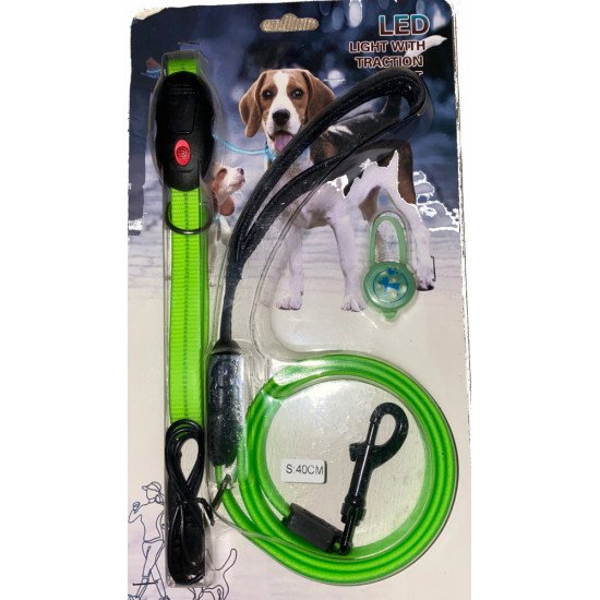 حبل تنزه مع طوق للكلاب باضائة LED