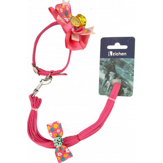 حبل تنزه للكلاب مع طوق بتصميم فيونكة وجرس