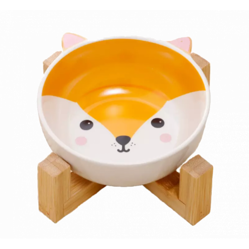 صحن سيراميك لطيف مع قاعدة خشب