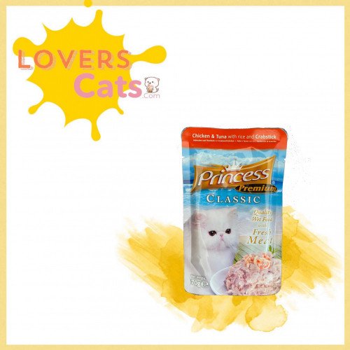 برينسس طعام قطط رطب شركة برنسيبس بالدجاج والتونة مع الارز والسلطعون 70غ