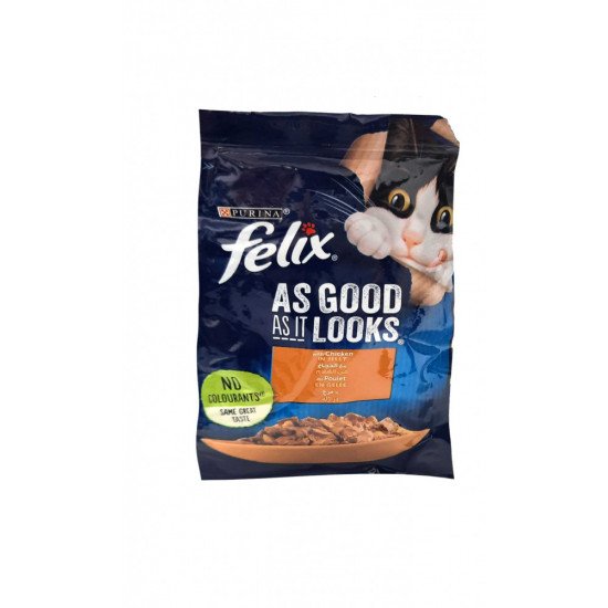 اظرف رطبة فيلكس للقطط البالغة دجاج بالجلي 85جرام