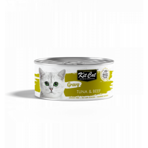 كت كات جرايفي معلبات للقطط تونا ولحم بقري بالمرق   70 جرام