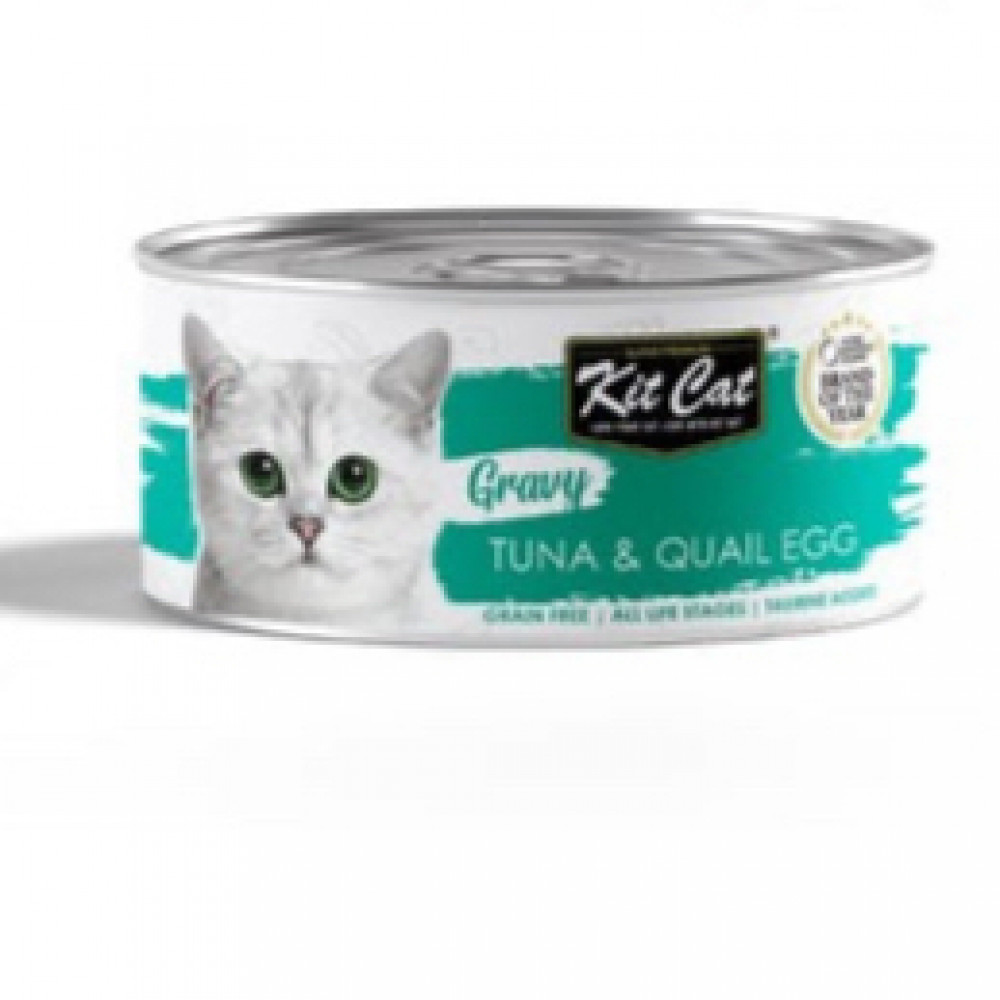 كت كات جرايفي معلبات للقطط تونا و بيض السمان بالمرق   70 جرام