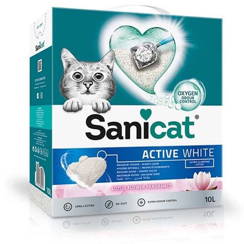 ساني كات رمل قطط ابيض وفعال بالاوكسجين ورائحة زهرة اللوتس 10 لتر