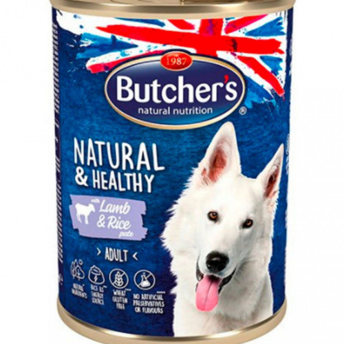 بوتشرز طعام كلاب رطب بلحم الضأن والأرز 390غ