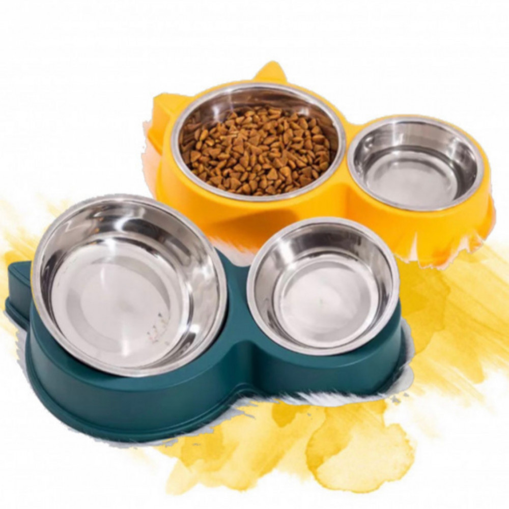 صحن طعام مزدوج ستيل قابل للتركيب مع قاعدة بلاستيك صحن طعام مزدوج ستيل قابل للتركيب مع قاعدة بلاستيك