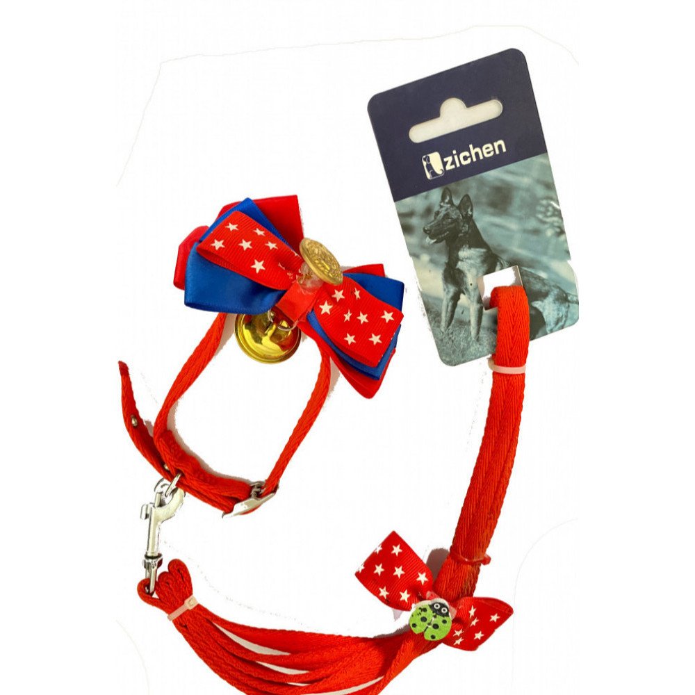 حبل تنزه للكلاب مع طوق بتصميم فيونكة وجرس