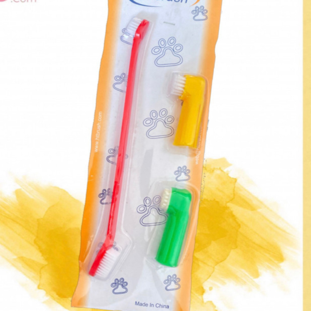 فرشاة اسنان مع رأسين اضافية للقطط والكلاب