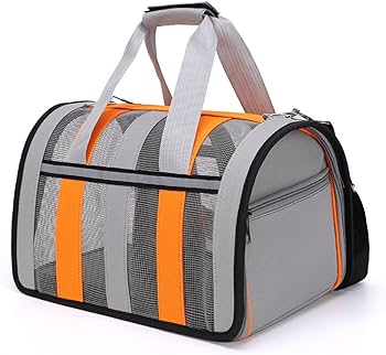 حقيبة للقطط للتنقل كبير برتقالي ورصاصي