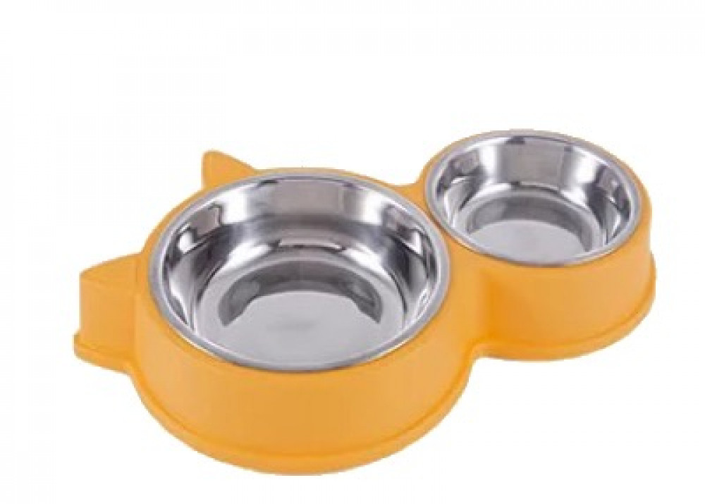 صحن طعام مزدوج ستيل قابل للتركيب مع قاعدة بلاستيك