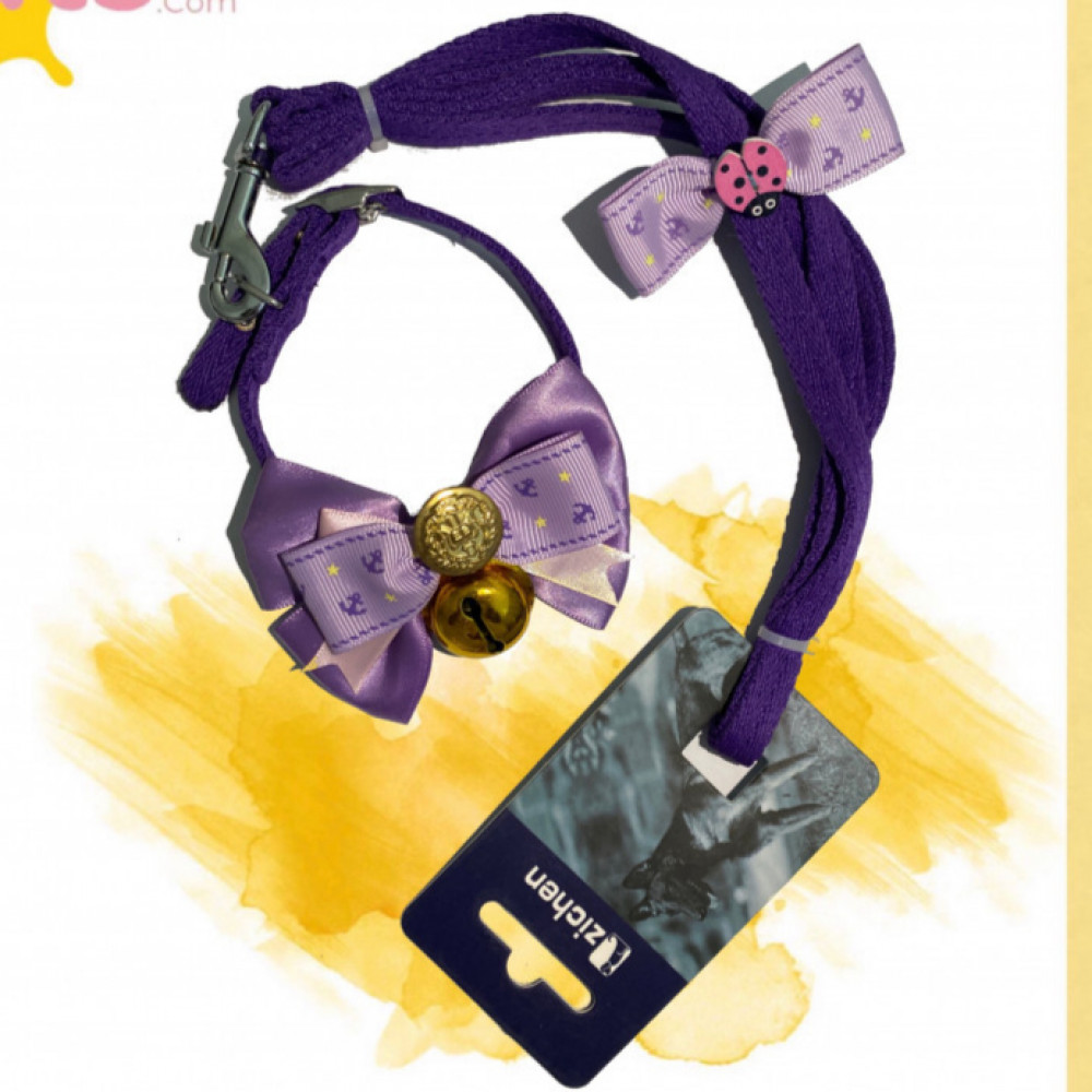 حبل تنزه للكلاب مع طوق بتصميم فيونكة وجرس