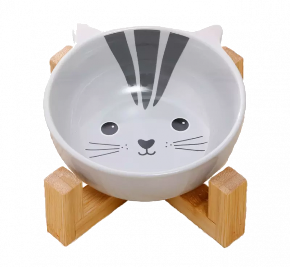 صحن سيراميك لطيف مع قاعدة خشب