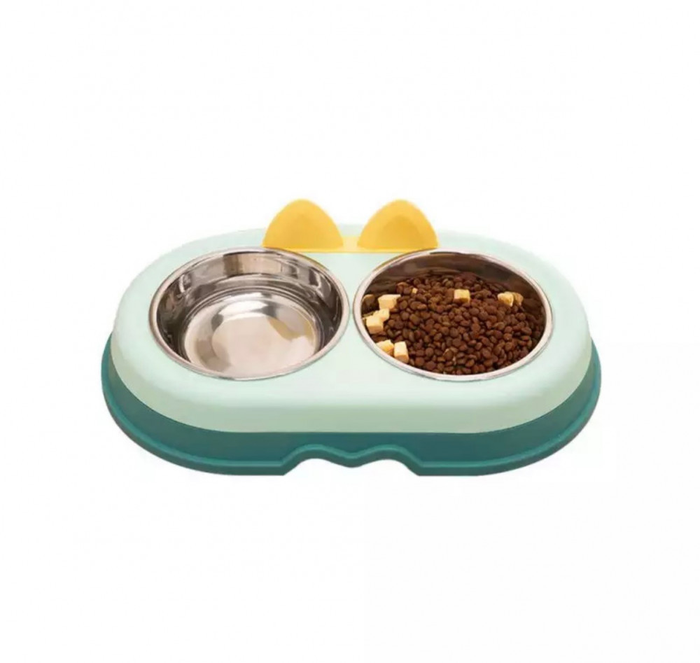 صحن طعام مزدوج مع اذن قط لطيفة