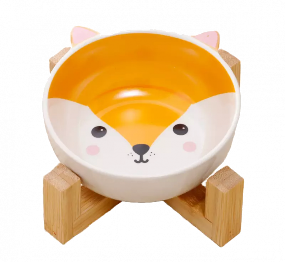 صحن سيراميك لطيف مع قاعدة خشب