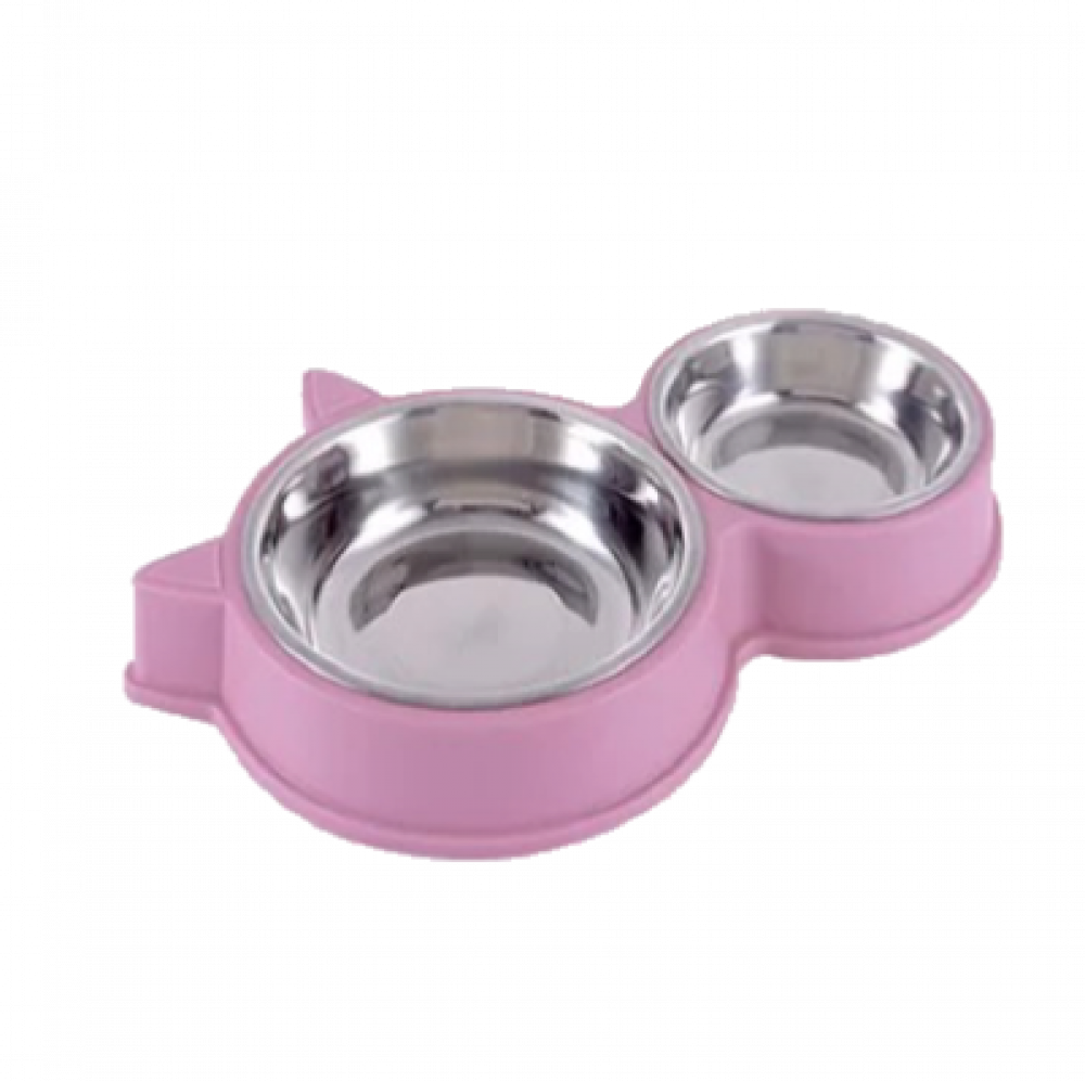 صحن طعام مزدوج ستيل قابل للتركيب مع قاعدة بلاستيك