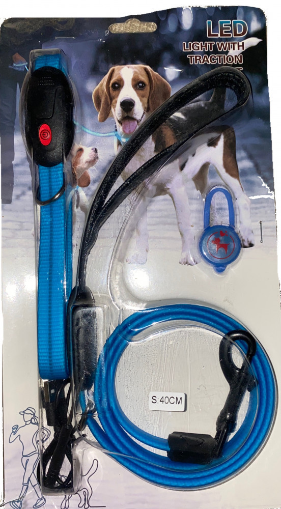 حبل تنزه مع طوق للكلاب باضائة LED