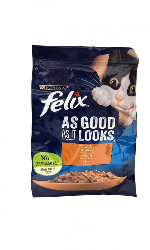 اظرف رطبة فيلكس للقطط البالغة دجاج بالجلي 85جرام
