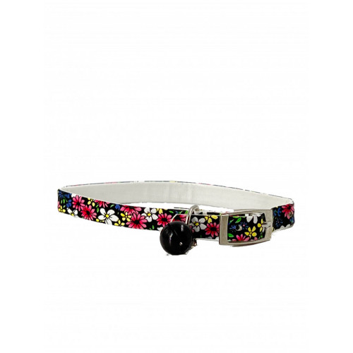 طوق جلد مع جرس بطبعات زهور طوق جلد مع جرس بطبعات زهور