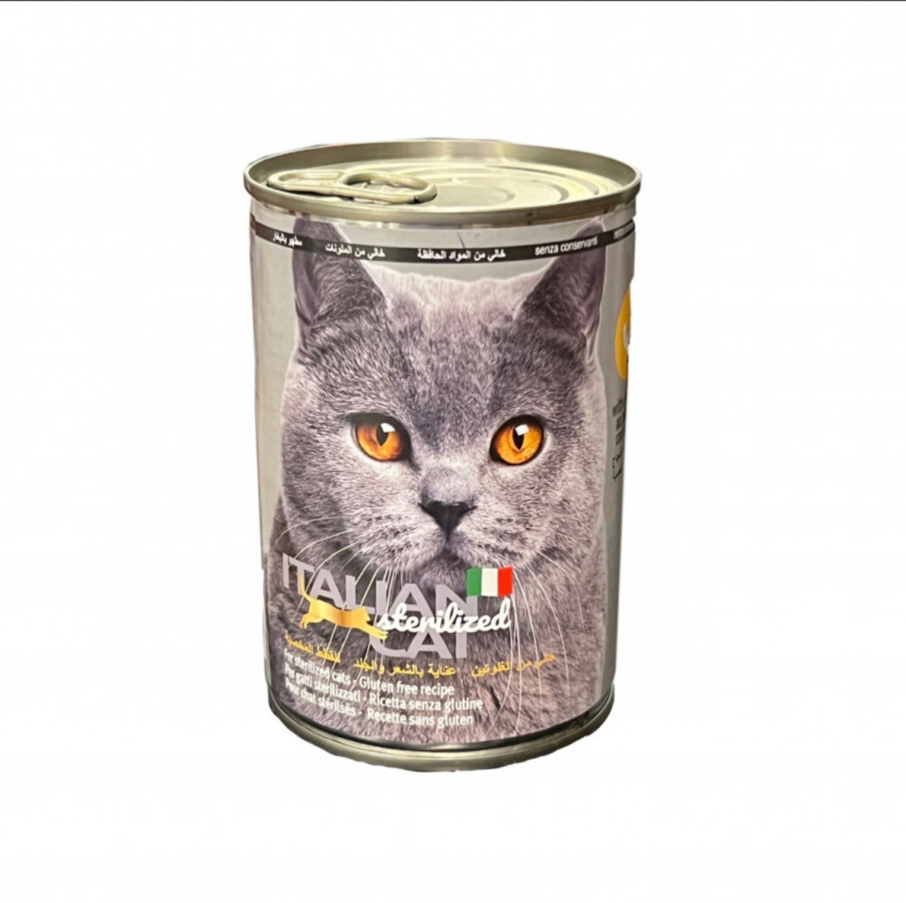 ايتاليان كات للعناية بالشعر والجلد بنكهة لحم الدجاج للقطط المعقمة خالي من الجلوتين 400جرام