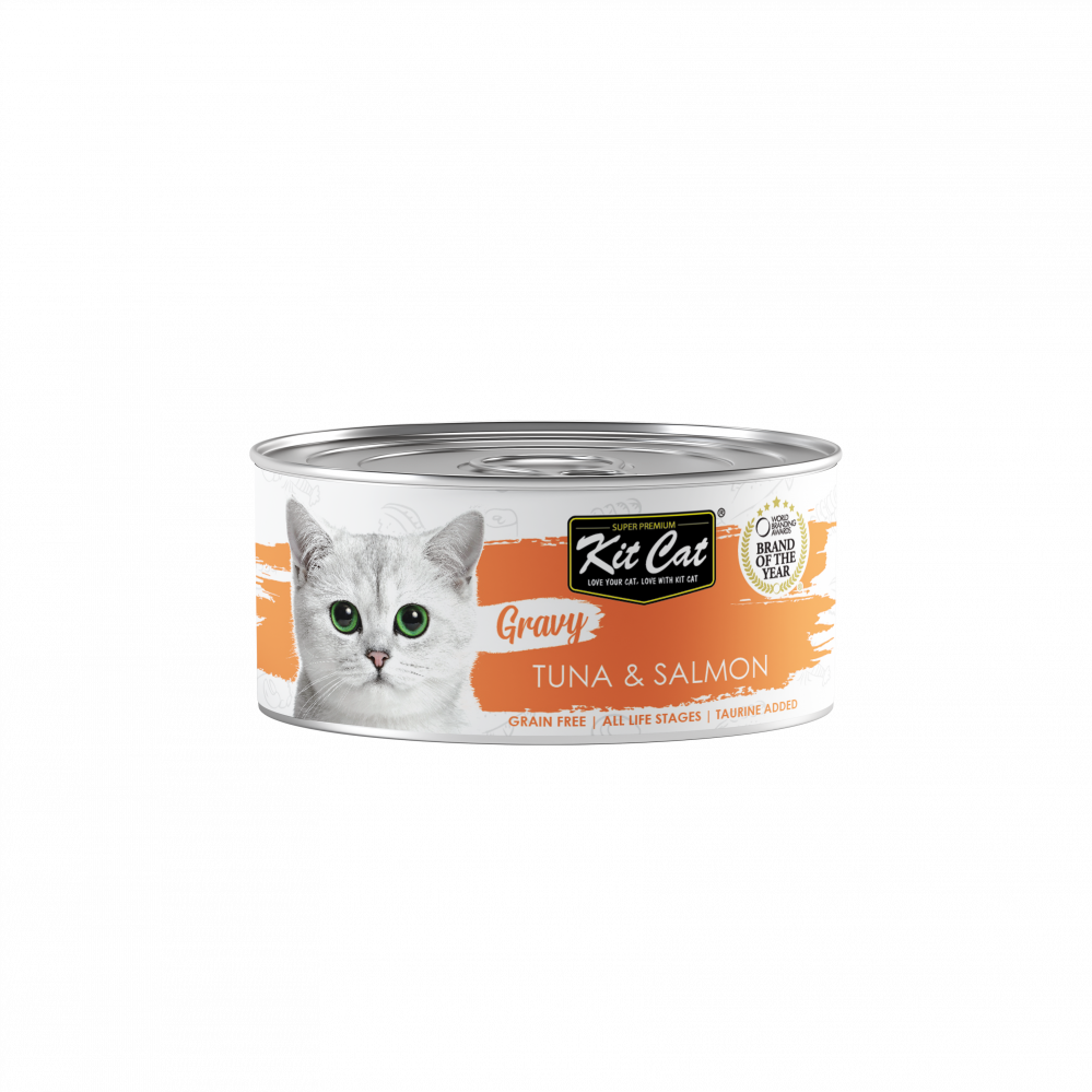 كت كات جرايفي معلبات للقطط تونا وسالمون بالمرق   70 جرام