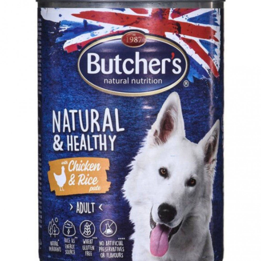 بوتشرز طعام مهروس دجاج وأرز للكلاب 390غ