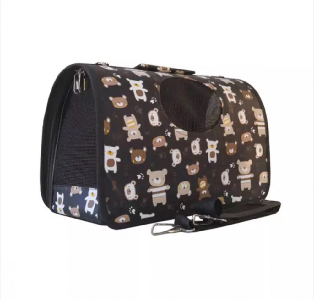 حقيبة كتف للتنقل سوداء بطبعات دبب