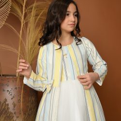 فستان بناتي سهرة مخطط مع جاكيت - 825 فستان بناتي سهرة مخطط مع جاكيت - 825