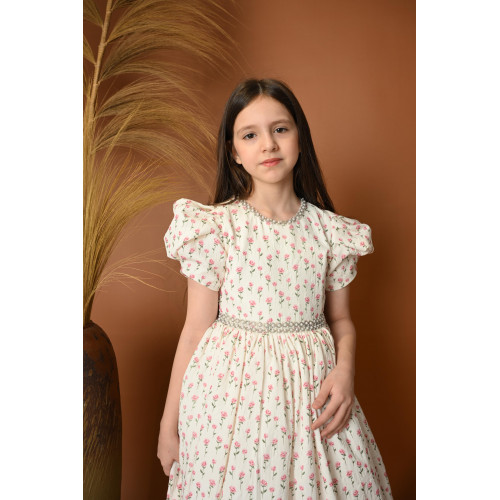 فستان بناتي بطبعة الورود - 682 فستان بناتي بطبعة الورود - 682