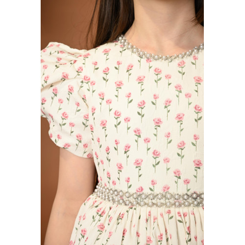 فستان بناتي بطبعة الورود - 682 فستان بناتي بطبعة الورود - 682