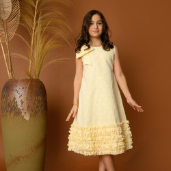 فستان بناتي أصفر بكشكش وفيونكة - 731 فستان بناتي أصفر بكشكش وفيونكة - 731