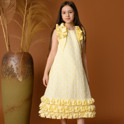 فستان بناتي أصفر أنيق بتصميم فريد - 717 فستان بناتي أصفر أنيق بتصميم فريد - 717