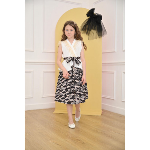 طقم تيور بلوزة ريش مع تنورة مبهجة - Mk23019 طقم تيور بلوزة ريش مع تنورة مبهجة - Mk23019