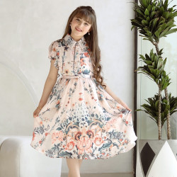 فستان بناتي بلمسات ساحرة مع ازرار وحزام - Mk2501007