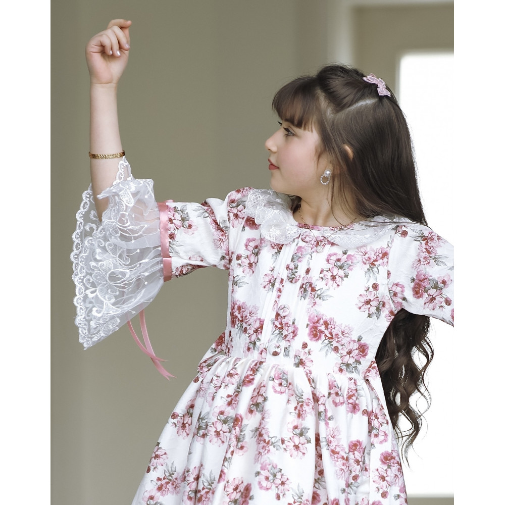 فستان بناتي بنقشات ورود - 903