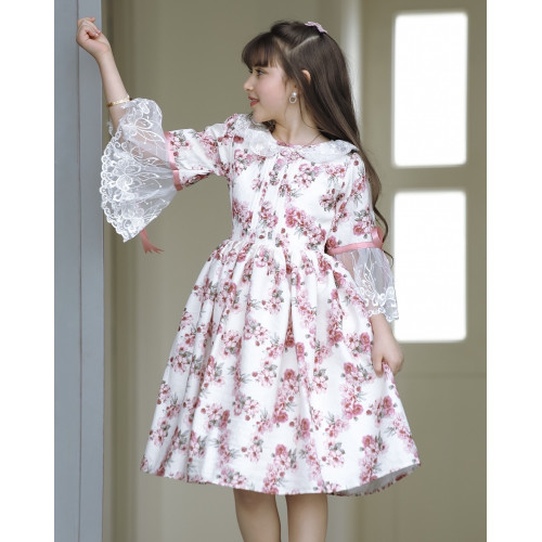 فستان بناتي بنقشات ورود - 903 فستان بناتي بنقشات ورود - 903