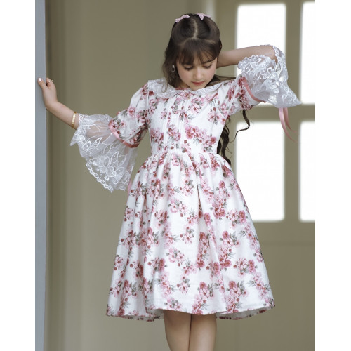 فستان بناتي بنقشات ورود - 903 فستان بناتي بنقشات ورود - 903