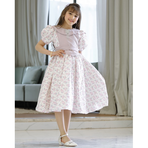 فستان بناتي سبور حزام واكسسوار على الصدر - 900 فستان بناتي سبور حزام واكسسوار على الصدر - 900